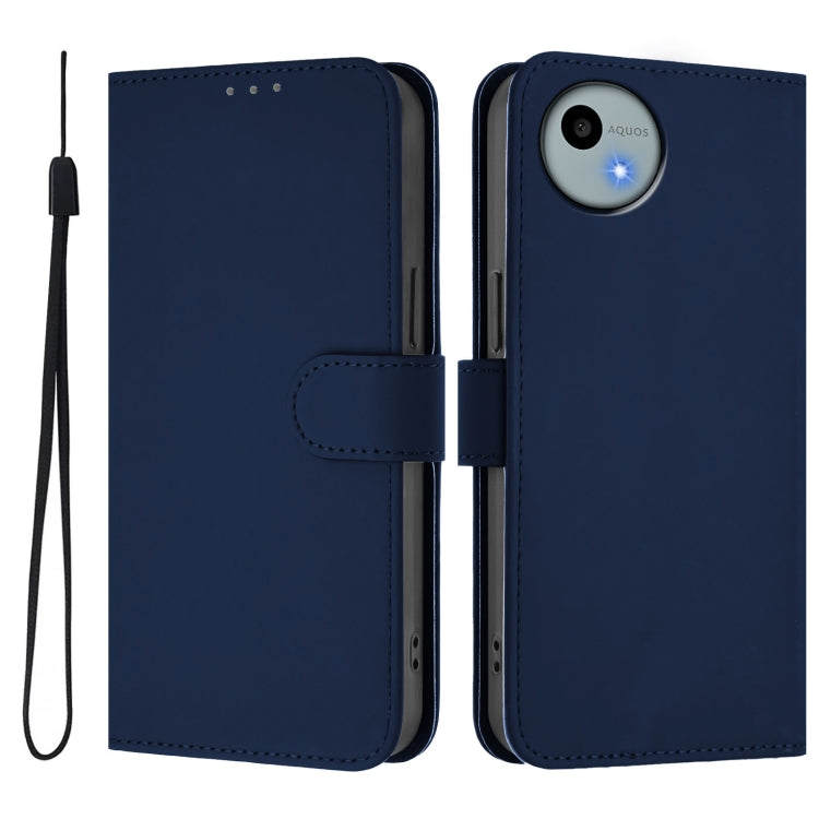 For Sharp Aquos Wish4/SH-52E Skin Feel Solid Color Leather Phone Case with Lanyard