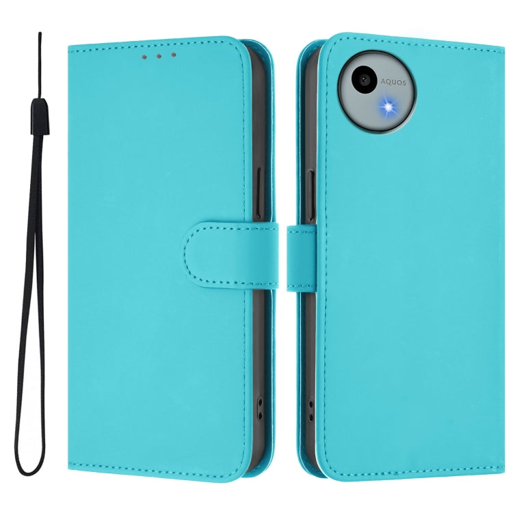 For Sharp Aquos Wish4/SH-52E Skin Feel Solid Color Leather Phone Case with Lanyard