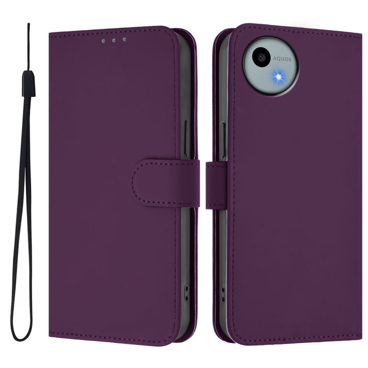 For Sharp Aquos Wish4/SH-52E Skin Feel Solid Color Leather Phone Case with Lanyard