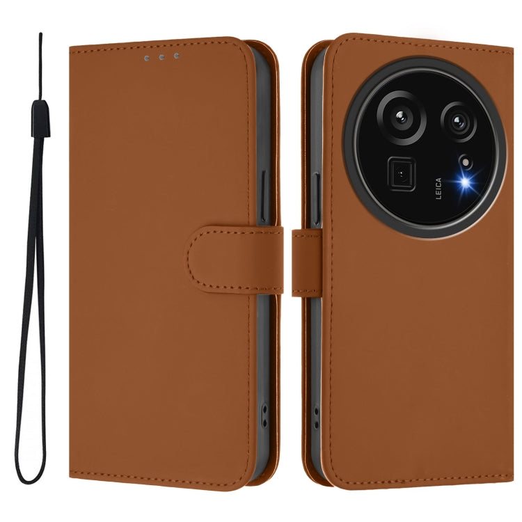 For Sharp Aquos R9 Pro SH-54E Skin Feel Solid Color Leather Phone Case with Lanyard