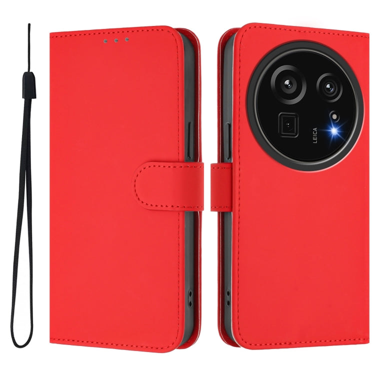 For Sharp Aquos R9 Pro SH-54E Skin Feel Solid Color Leather Phone Case with Lanyard