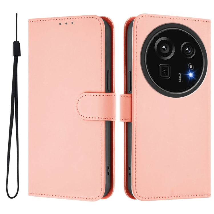 For Sharp Aquos R9 Pro SH-54E Skin Feel Solid Color Leather Phone Case with Lanyard