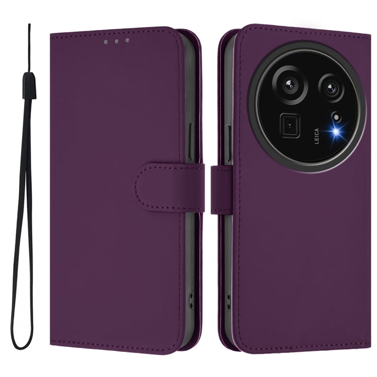 For Sharp Aquos R9 Pro SH-54E Skin Feel Solid Color Leather Phone Case with Lanyard