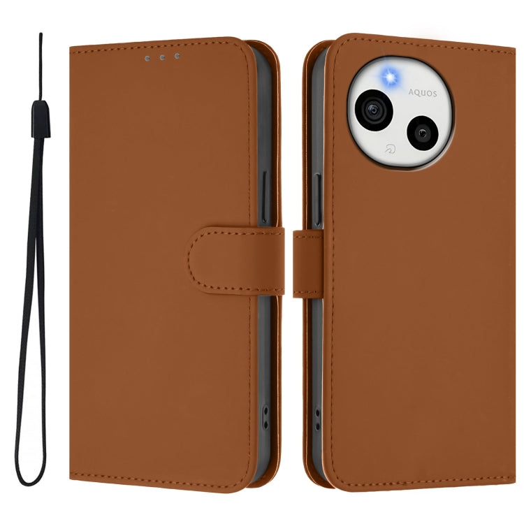 For Sharp Aquos Sense9 Plus Skin Feel Solid Color Leather Phone Case with Lanyard