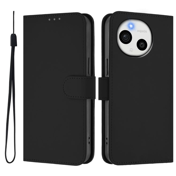 For Sharp Aquos Sense9 Plus Skin Feel Solid Color Leather Phone Case with Lanyard