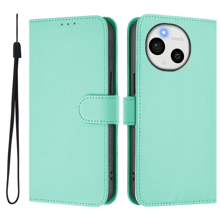 For Sharp Aquos Sense9 Plus Skin Feel Solid Color Leather Phone Case with Lanyard