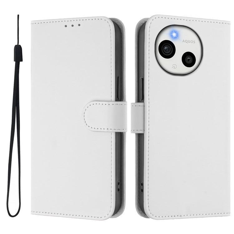 For Sharp Aquos Sense9 Plus Skin Feel Solid Color Leather Phone Case with Lanyard