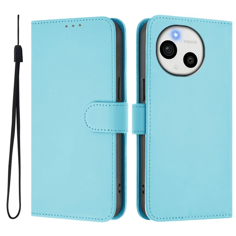 For Sharp Aquos Sense9 Plus Skin Feel Solid Color Leather Phone Case with Lanyard