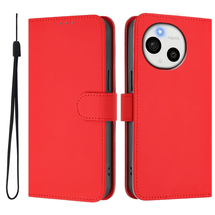 For Sharp Aquos Sense9 Skin Feel Solid Color Leather Phone Case with Lanyard