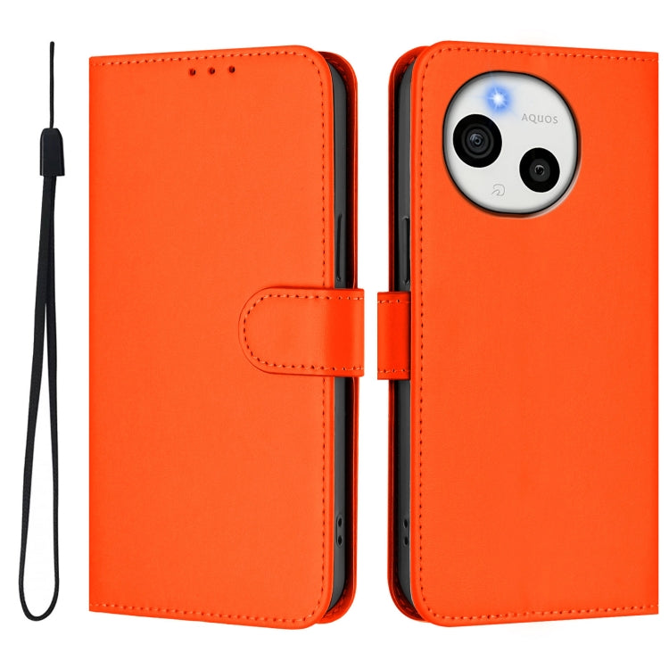 For Sharp Aquos Sense9 Skin Feel Solid Color Leather Phone Case with Lanyard