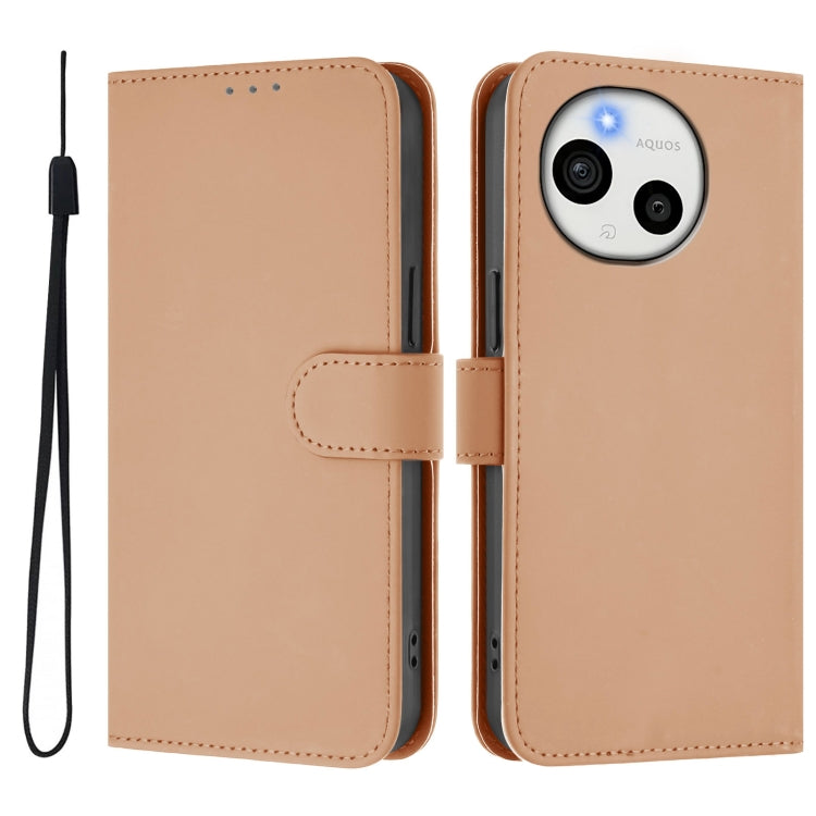 For Sharp Aquos Sense9 Skin Feel Solid Color Leather Phone Case with Lanyard