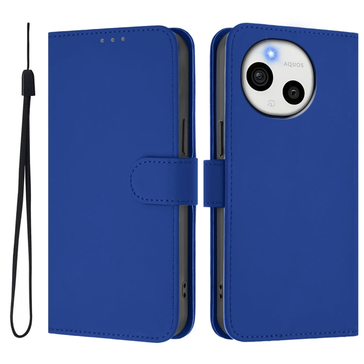 For Sharp Aquos Sense9 Skin Feel Solid Color Leather Phone Case with Lanyard