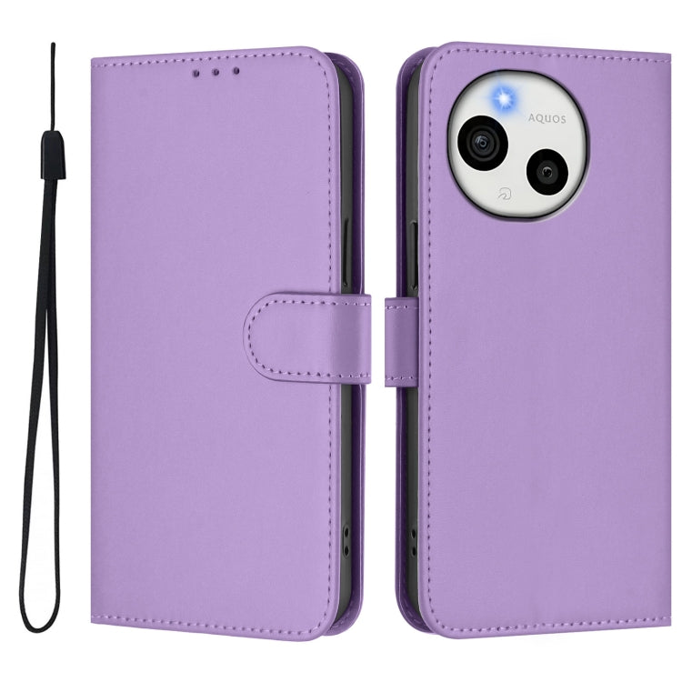 For Sharp Aquos Sense9 Skin Feel Solid Color Leather Phone Case with Lanyard