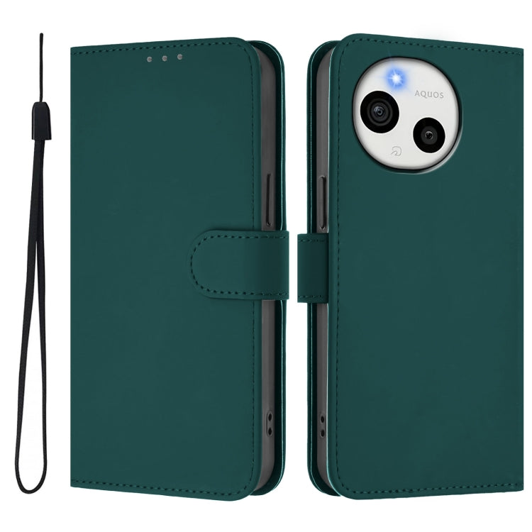 For Sharp Aquos Sense9 Skin Feel Solid Color Leather Phone Case with Lanyard