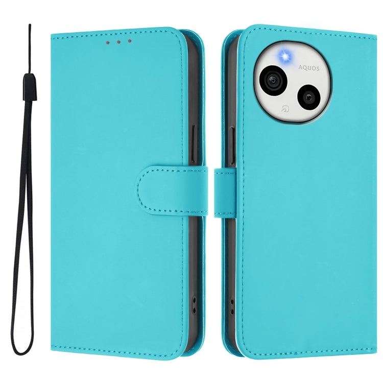 For Sharp Aquos Sense9 Skin Feel Solid Color Leather Phone Case with Lanyard