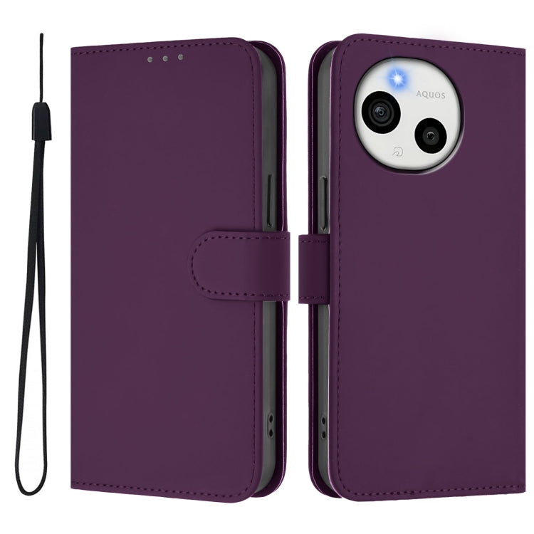 For Sharp Aquos Sense9 Skin Feel Solid Color Leather Phone Case with Lanyard