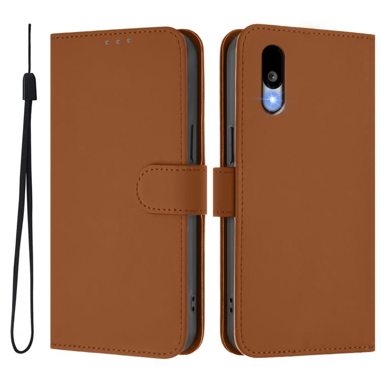 For Sharp Basio Active3 Skin Feel Solid Color Leather Phone Case with Lanyard