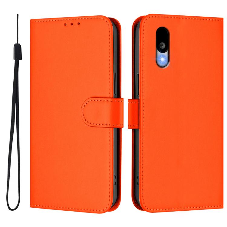 For Sharp Basio Active3 Skin Feel Solid Color Leather Phone Case with Lanyard