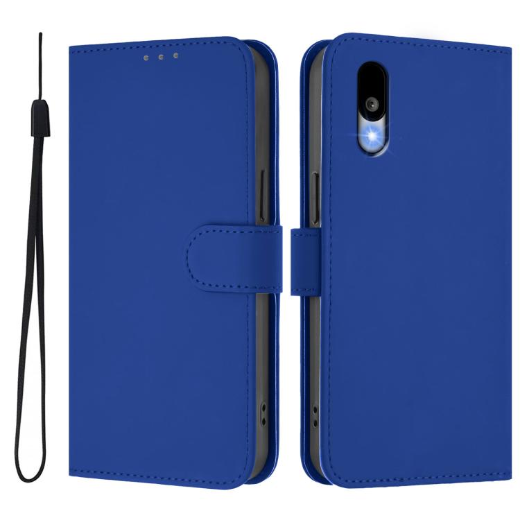 For Sharp Basio Active3 Skin Feel Solid Color Leather Phone Case with Lanyard