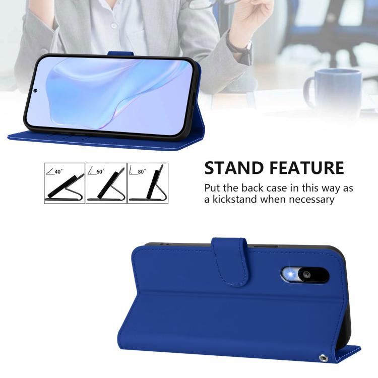 For Sharp Basio Active3 Skin Feel Solid Color Leather Phone Case with Lanyard