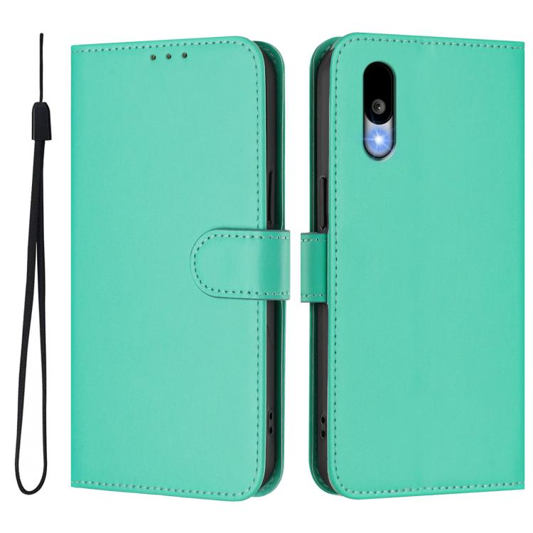 For Sharp Basio Active3 Skin Feel Solid Color Leather Phone Case with Lanyard