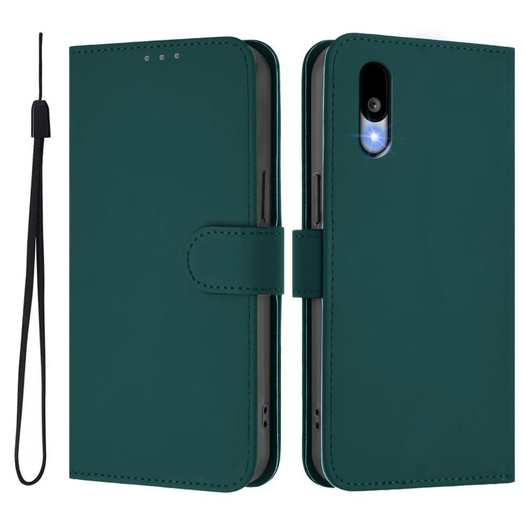 For Sharp Basio Active3 Skin Feel Solid Color Leather Phone Case with Lanyard