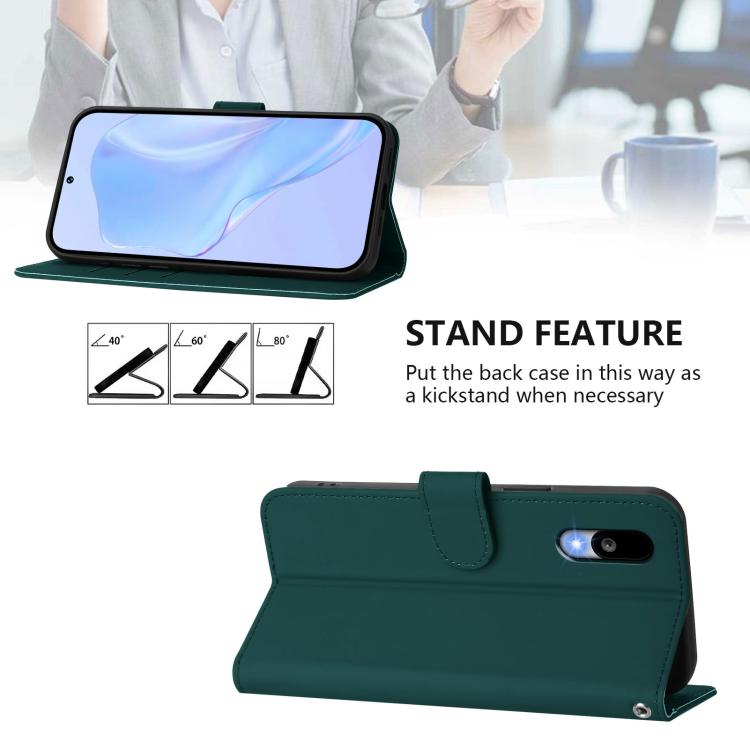 For Sharp Basio Active3 Skin Feel Solid Color Leather Phone Case with Lanyard