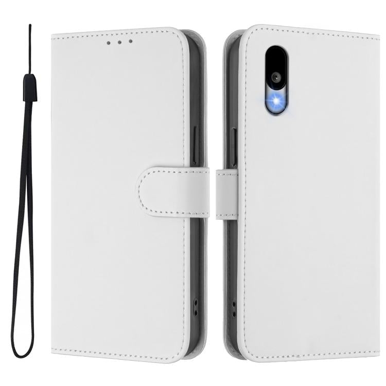 For Sharp Basio Active3 Skin Feel Solid Color Leather Phone Case with Lanyard