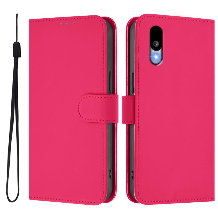 For Sharp Basio Active3 Skin Feel Solid Color Leather Phone Case with Lanyard