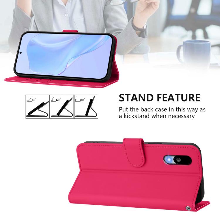 For Sharp Basio Active3 Skin Feel Solid Color Leather Phone Case with Lanyard