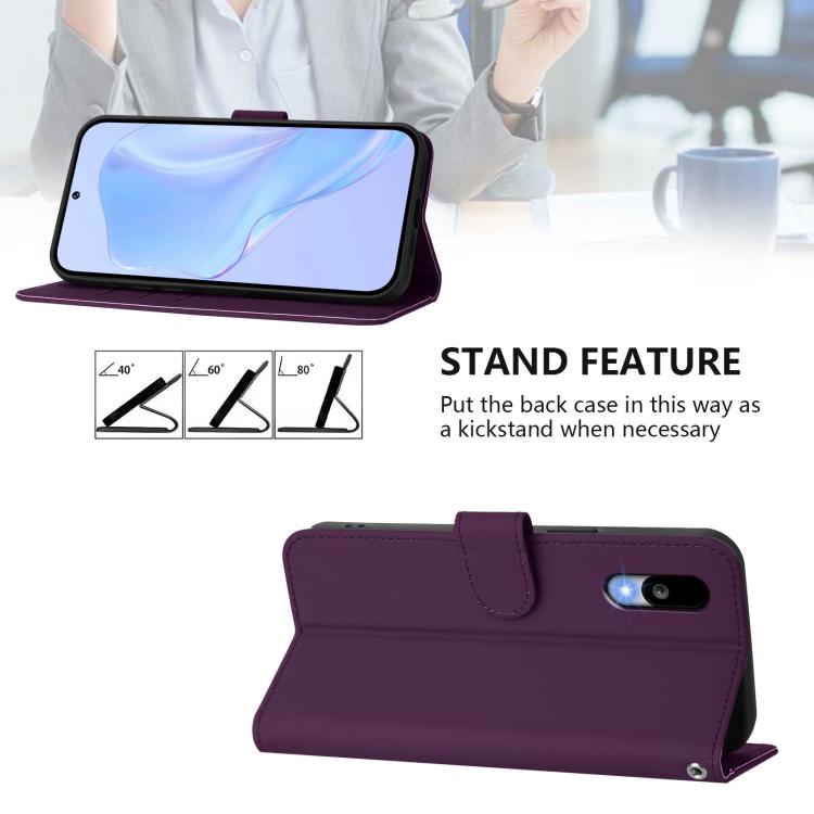 For Sharp Basio Active3 Skin Feel Solid Color Leather Phone Case with Lanyard