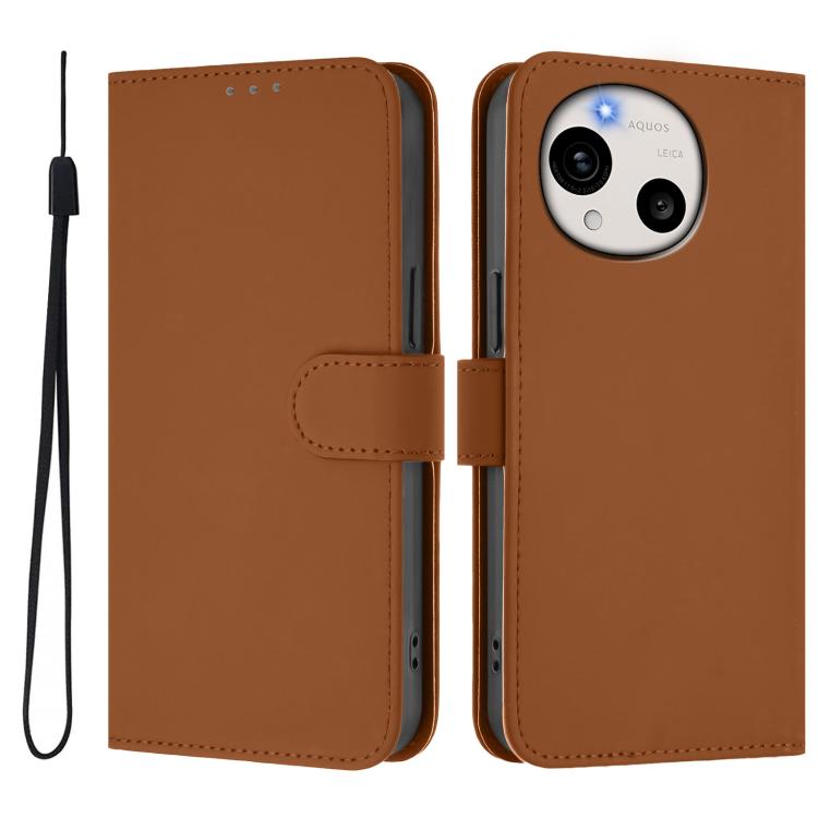 For Sharp Aquos R11 Skin Feel Solid Color Leather Phone Case with Lanyard