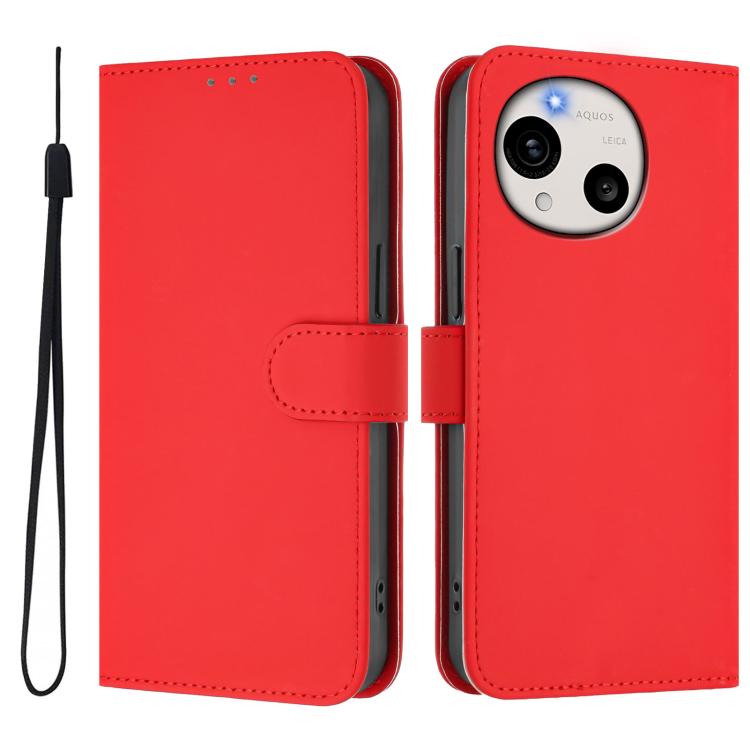 For Sharp Aquos R11 Skin Feel Solid Color Leather Phone Case with Lanyard