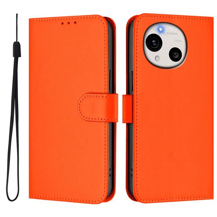 For Sharp Aquos R11 Skin Feel Solid Color Leather Phone Case with Lanyard