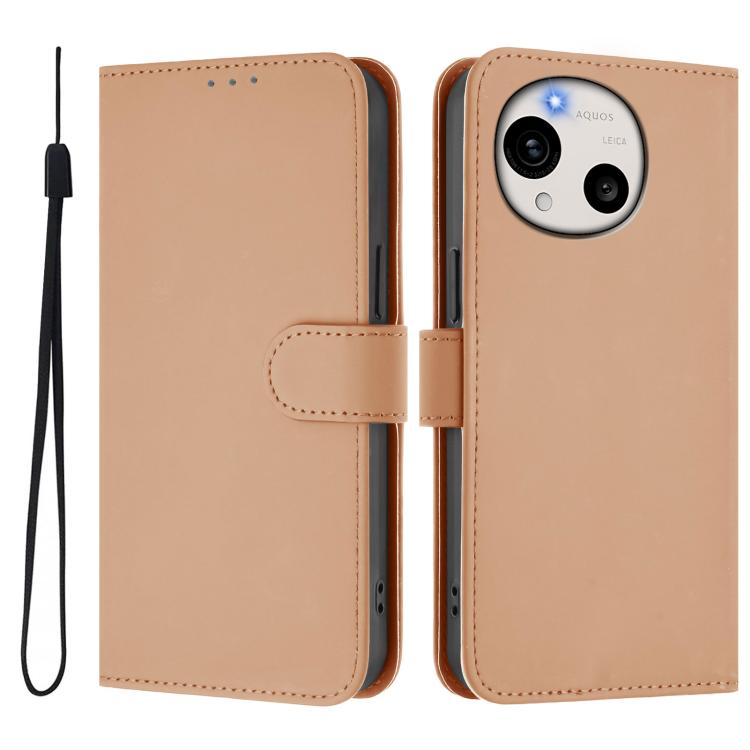 For Sharp Aquos R11 Skin Feel Solid Color Leather Phone Case with Lanyard