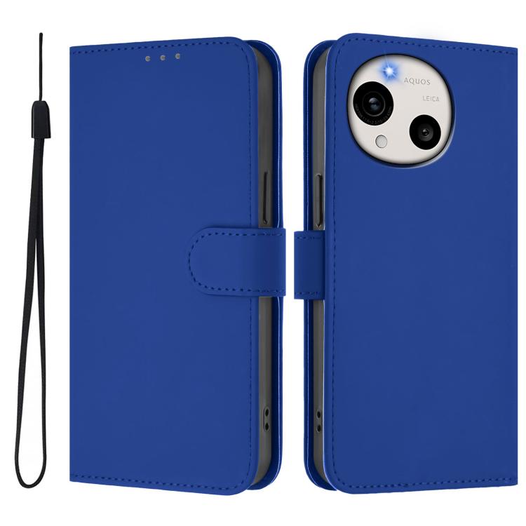 For Sharp Aquos R11 Skin Feel Solid Color Leather Phone Case with Lanyard
