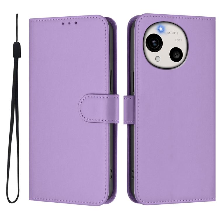 For Sharp Aquos R11 Skin Feel Solid Color Leather Phone Case with Lanyard