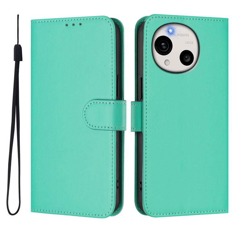 For Sharp Aquos R11 Skin Feel Solid Color Leather Phone Case with Lanyard