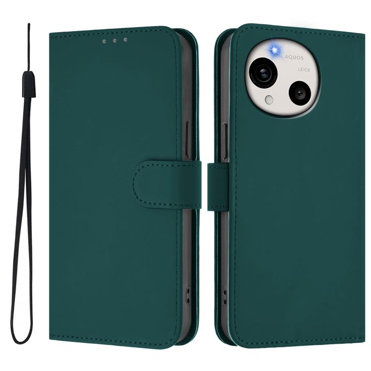 For Sharp Aquos R11 Skin Feel Solid Color Leather Phone Case with Lanyard