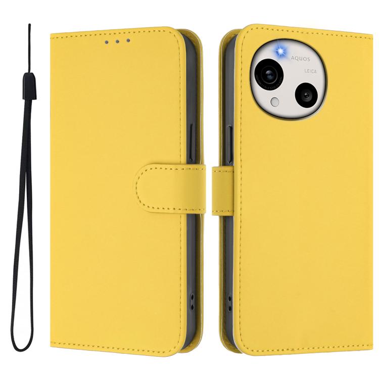 For Sharp Aquos R11 Skin Feel Solid Color Leather Phone Case with Lanyard