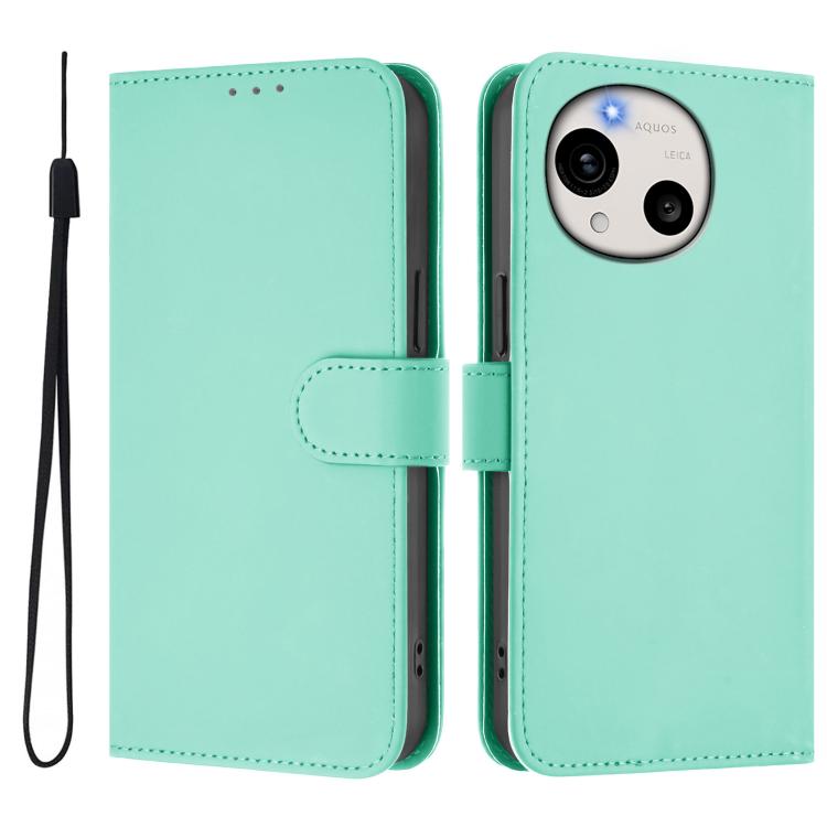 For Sharp Aquos R11 Skin Feel Solid Color Leather Phone Case with Lanyard