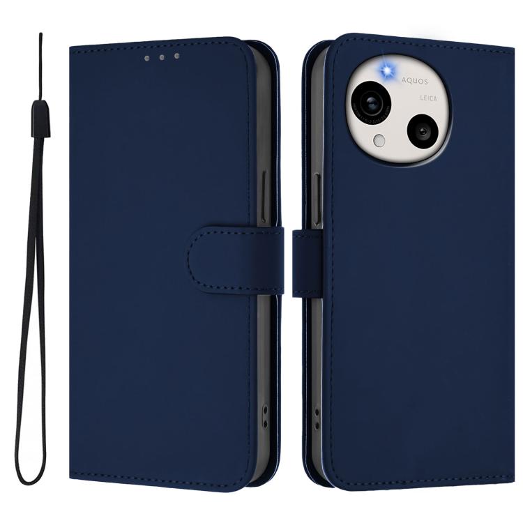 For Sharp Aquos R11 Skin Feel Solid Color Leather Phone Case with Lanyard