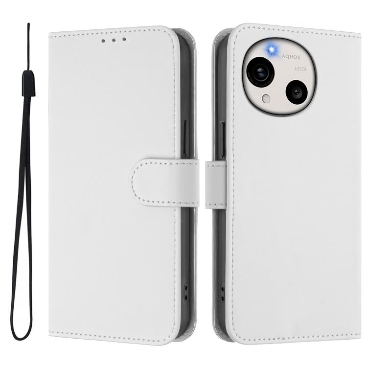 For Sharp Aquos R11 Skin Feel Solid Color Leather Phone Case with Lanyard