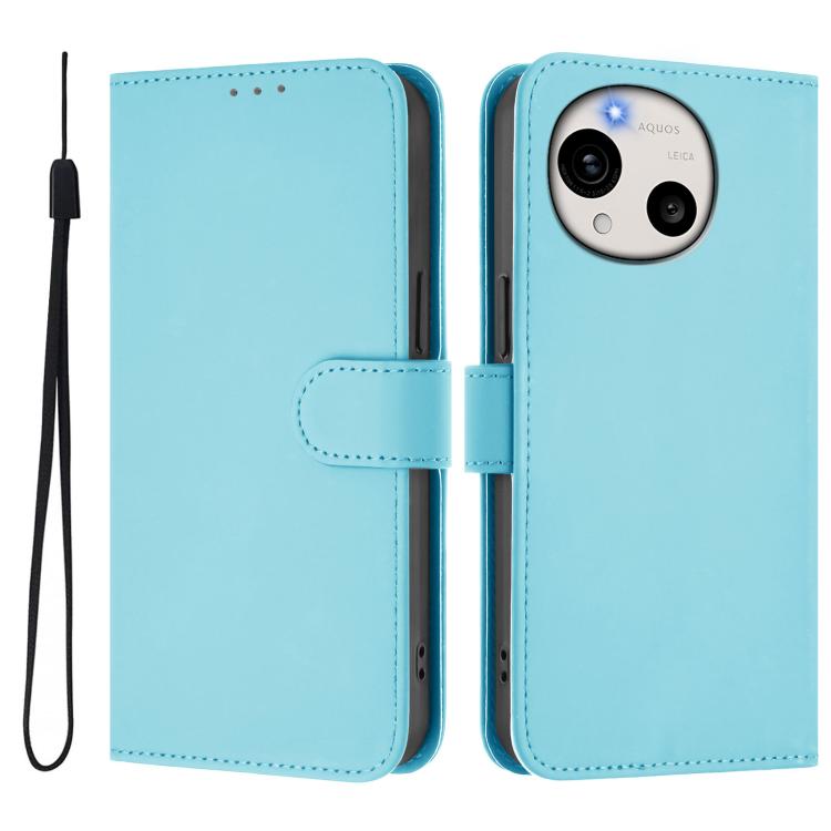 For Sharp Aquos R11 Skin Feel Solid Color Leather Phone Case with Lanyard