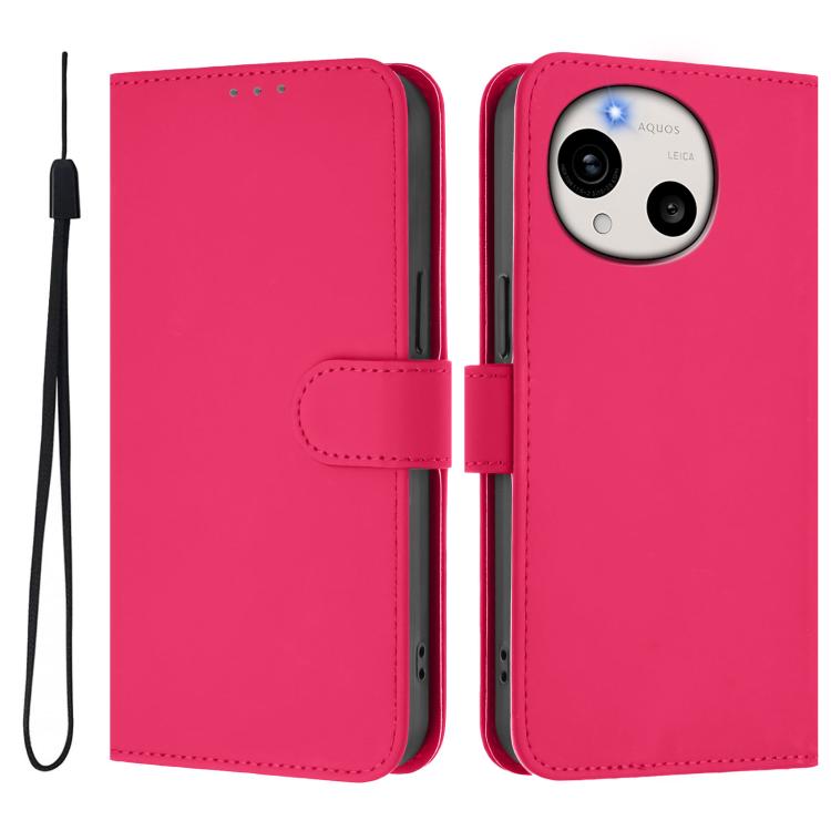 For Sharp Aquos R11 Skin Feel Solid Color Leather Phone Case with Lanyard