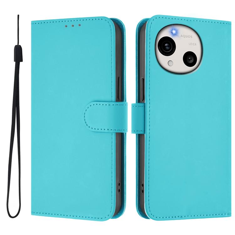 For Sharp Aquos R11 Skin Feel Solid Color Leather Phone Case with Lanyard