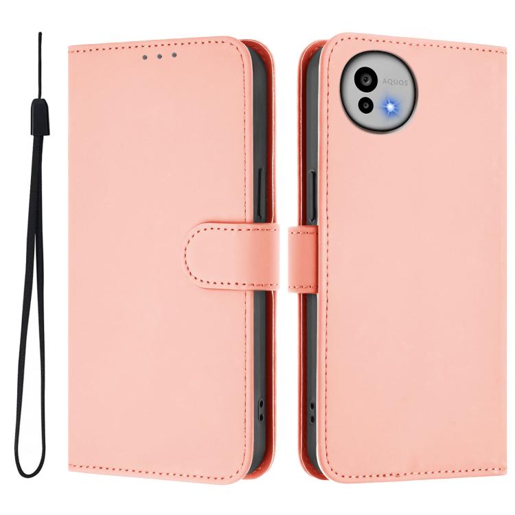 For Sharp Aquos wish6 Skin Feel Solid Color Leather Phone Case with Lanyard