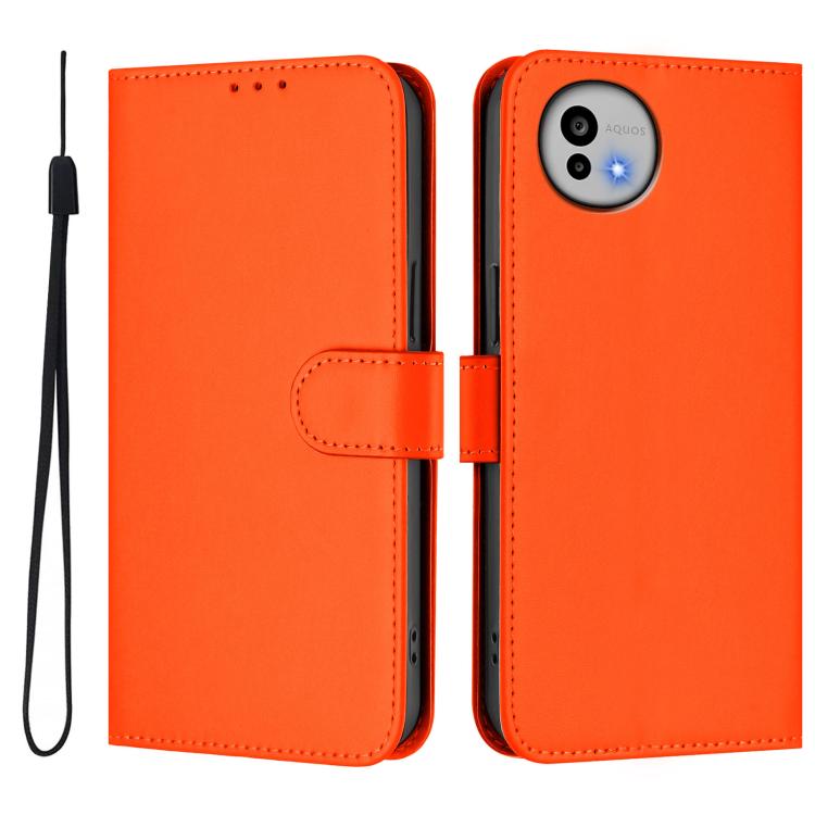 For Sharp Aquos wish6 Skin Feel Solid Color Leather Phone Case with Lanyard