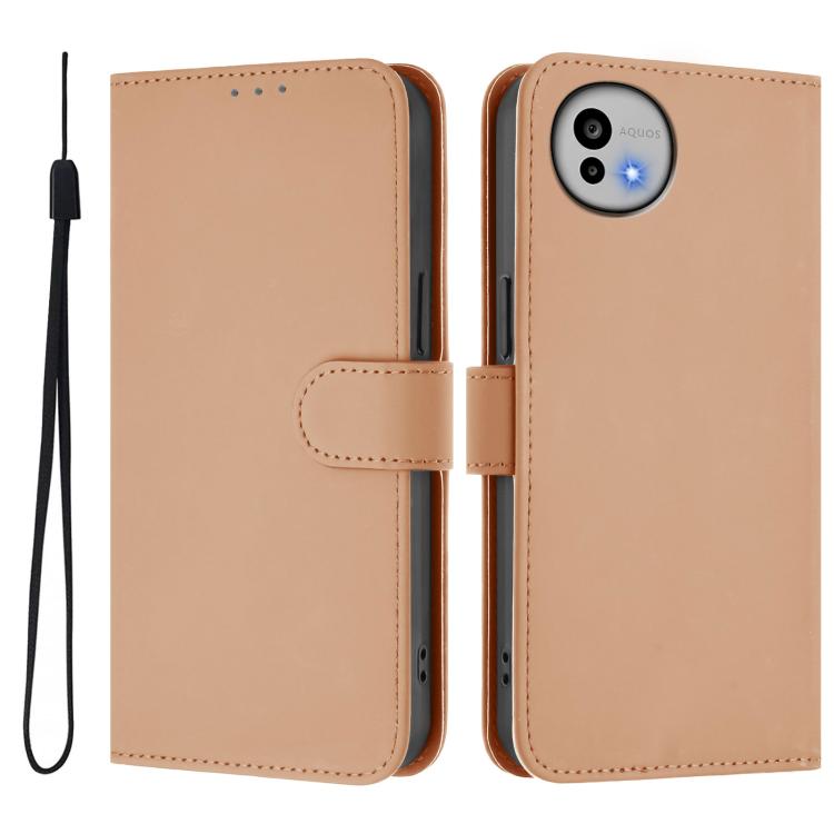 For Sharp Aquos wish6 Skin Feel Solid Color Leather Phone Case with Lanyard