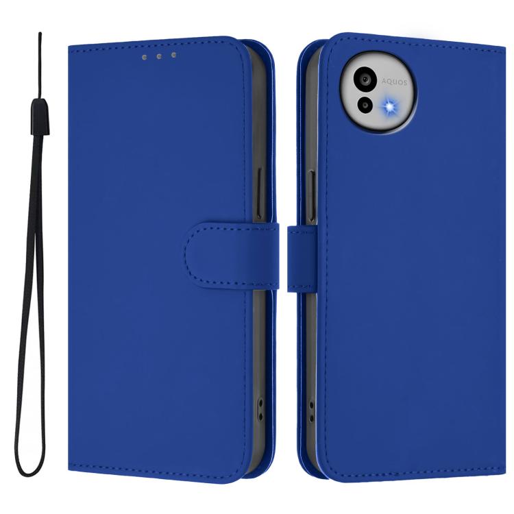 For Sharp Aquos wish6 Skin Feel Solid Color Leather Phone Case with Lanyard